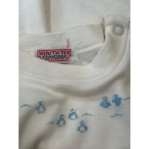 Health-Tex Stantogs Bodysuit White Blue Penguins Embroidery 6 Months - Picture 2 of 6